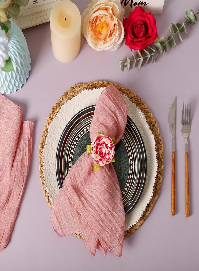 wonlex Farmhouse Flower Napkin Rings Set of 12, Faux Pink Rose Napkin Ring Serviette Holder for Spring Holiday, Mothers Day, Table Decor, Family Union, Dinner Setting(Rose Pink) - Image 5