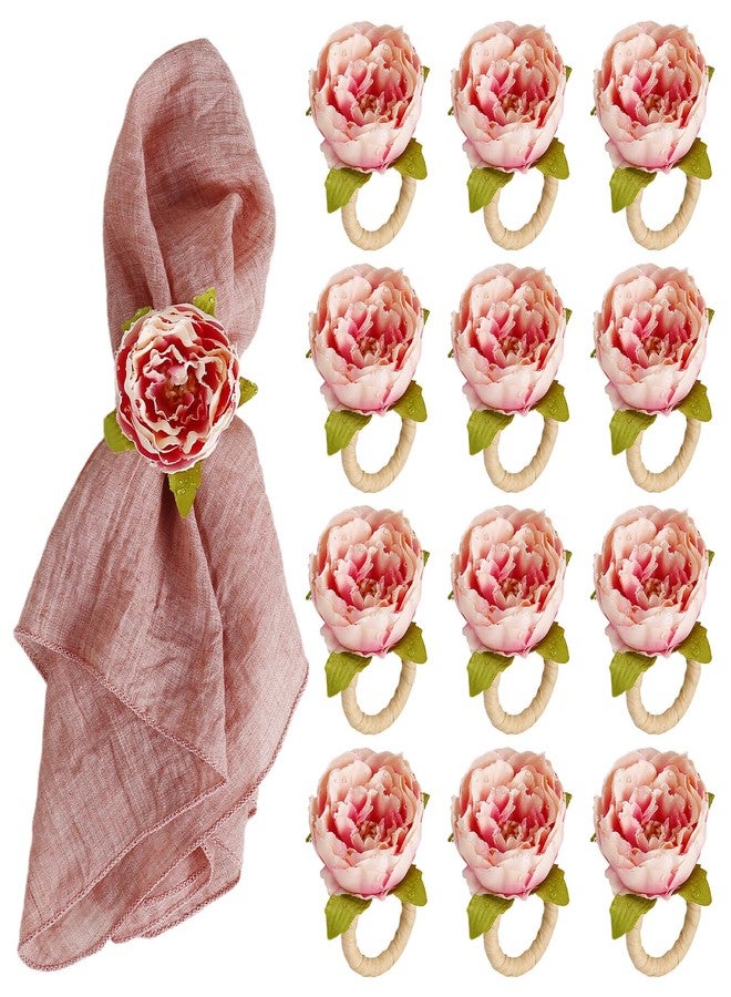 wonlex Farmhouse Flower Napkin Rings Set of 12, Faux Pink Rose Napkin Ring Serviette Holder for Spring Holiday, Mothers Day, Table Decor, Family Union, Dinner Setting(Rose Pink) - Image 1
