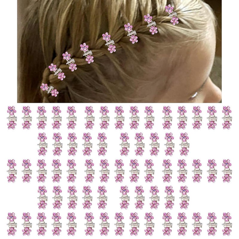 65PCS Mini Pink Flower Hair Clips with Rhinestone Mini Glitter Teeth Rhinestone Flower Hair Accessories  NoSlip Grip Metal Jaw Clamps for Girls Women SilverPink Crystal