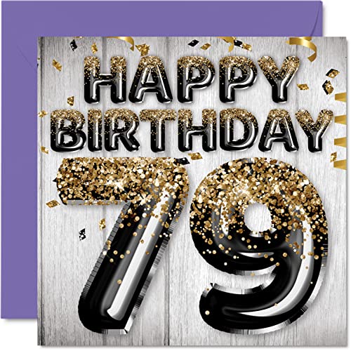 Stuff4 79th Birthday Card for Men - Black & Gold Glitter Balloons - Happy Birthday Cards for 79 Year Old Man Dad Papa Pop Great Grandpa Gran, 5.7 x 5.7 Inch Seventy-Nine Seventy-Ninth Greeting Cards Gift - Image 1