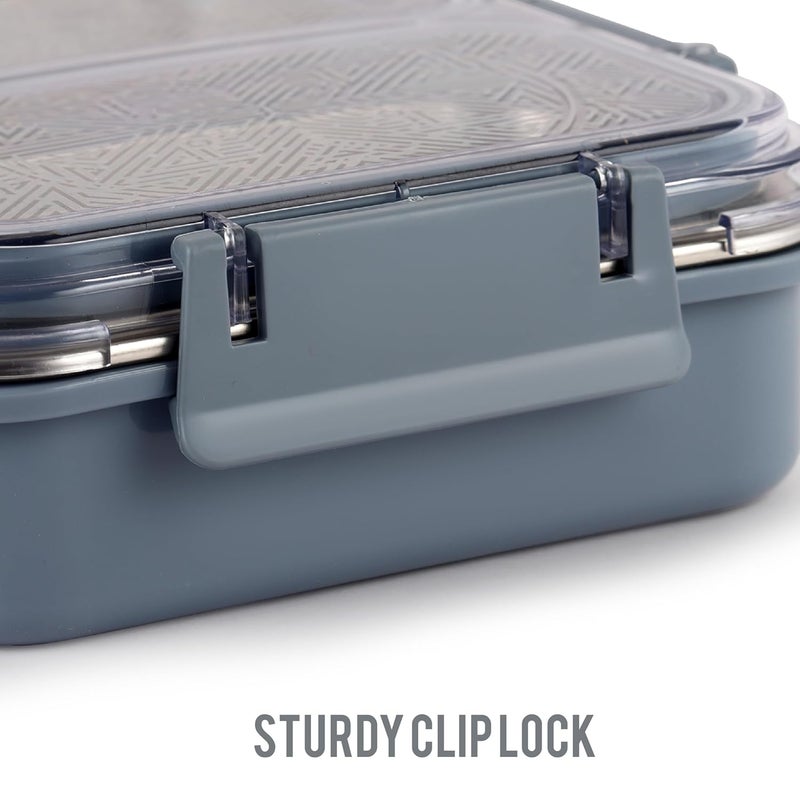 Cello CELLO Duo Medium PU Insulated Lunch Box | Inner Stainless Steel Compartment | Unbreakable Lid with with 4 Sided Click Locks | Ideal for College,Office, Outdoor Activities | Grey, Set of 1  - Image 4