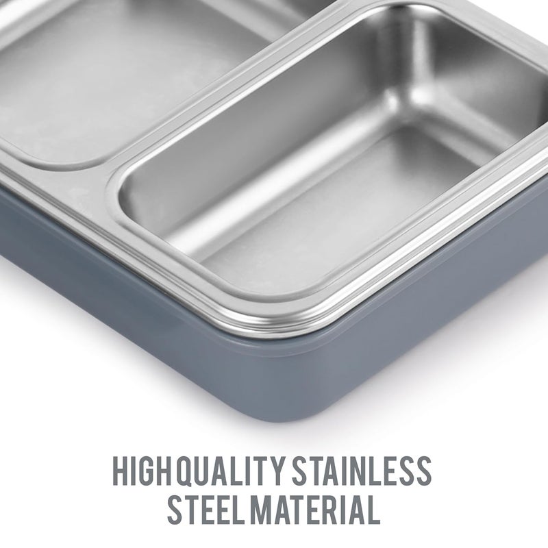 Cello CELLO Duo Medium PU Insulated Lunch Box | Inner Stainless Steel Compartment | Unbreakable Lid with with 4 Sided Click Locks | Ideal for College,Office, Outdoor Activities | Grey, Set of 1  - Image 5