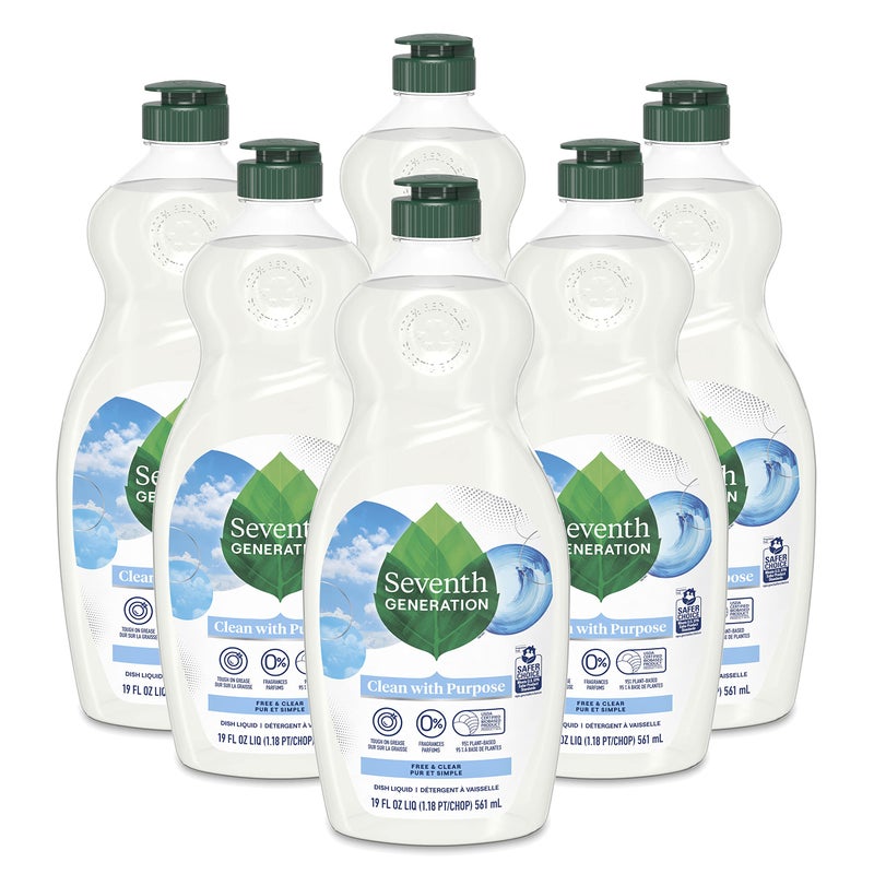 Seventh Generation Dish Liquid Soap Free & Clear liquid soap Pack of 6 Dishwashing Soap Dish Soap for sensitive skin 19 oz - Image 1