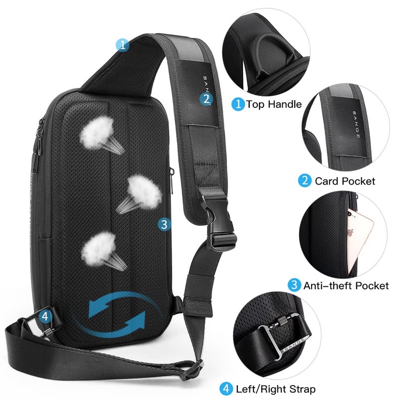 BANGE Sling Bag for Men, Men's Shoulder bags, Waterproof Crossbody Backpack for Menâ€¦ (7566Black) - Image 2