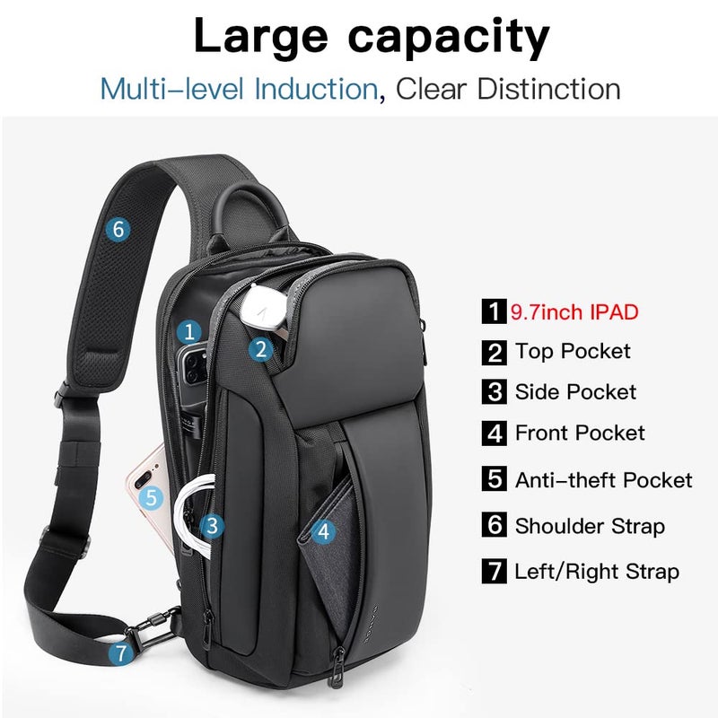 BANGE Sling Bag for Men, Men's Shoulder bags, Waterproof Crossbody Backpack for Menâ€¦ (7566Black) - Image 4