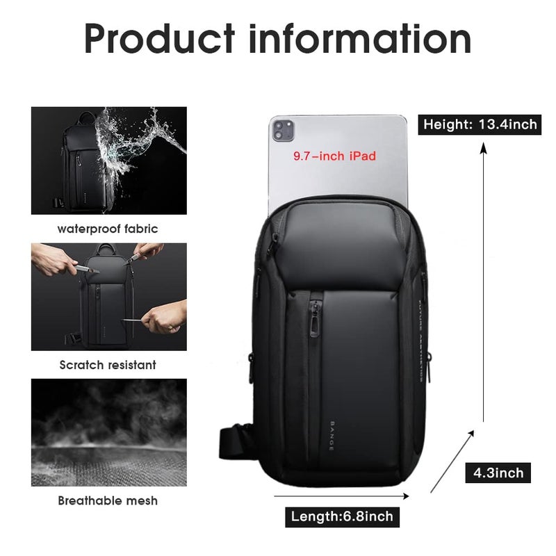 BANGE Sling Bag for Men, Men's Shoulder bags, Waterproof Crossbody Backpack for Menâ€¦ (7566Black) - Image 5
