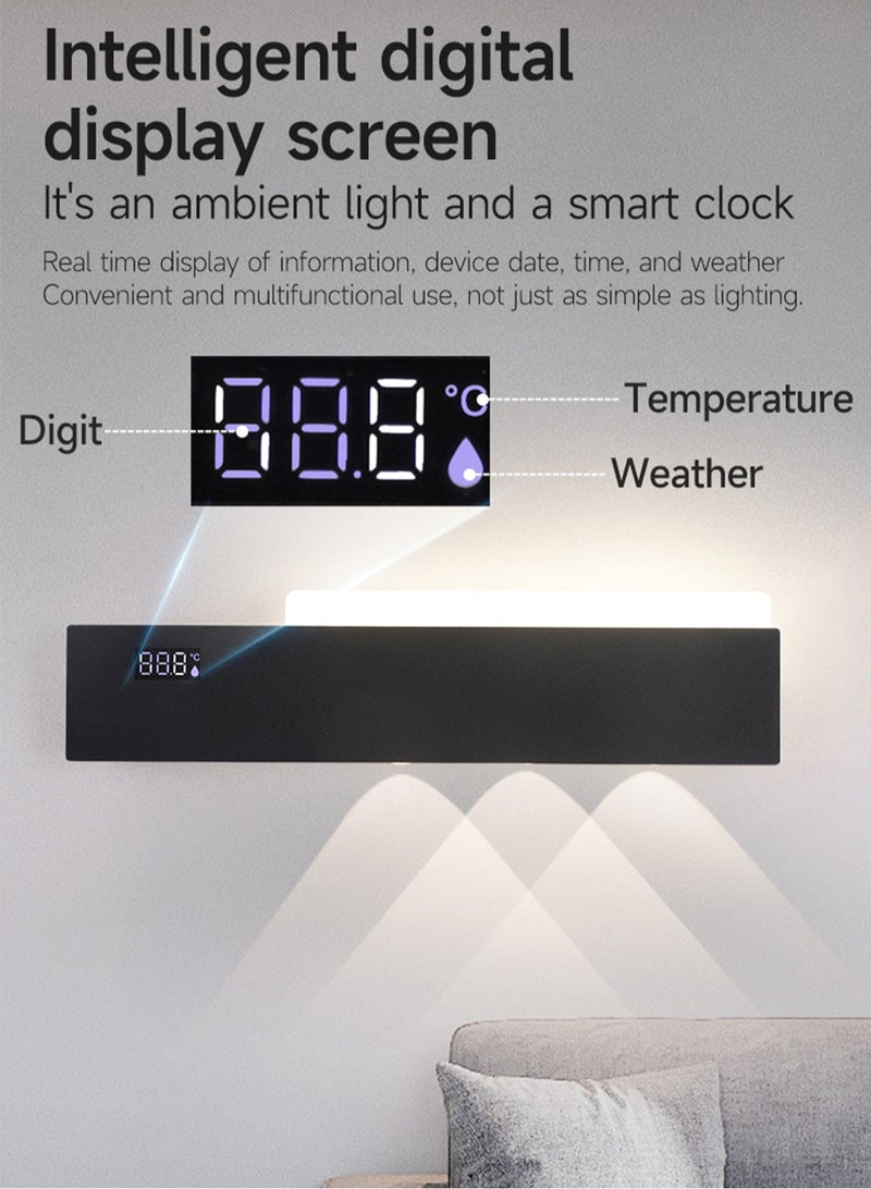 LOOPITYS LED wall lamp lighting, bracket lamp, wall lamp (rectangular, black, 3000K, with temperature display function) modern long wall lamp, can be installed in living rooms, rooms, dining rooms, corridors, etc - Image 3