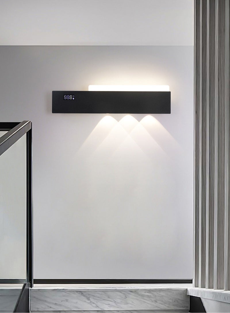 LOOPITYS LED wall lamp lighting, bracket lamp, wall lamp (rectangular, black, 3000K, with temperature display function) modern long wall lamp, can be installed in living rooms, rooms, dining rooms, corridors, etc - Image 2
