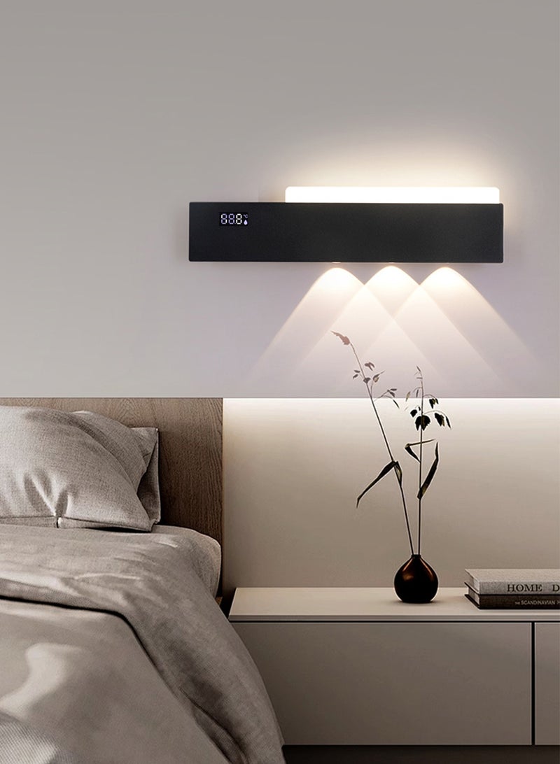لوبيتيز مصباح جدار LED طويل أسود حديث 18W 3000K ضوء دافئ مع درجة الحرارة والطقس شاشة رقمية ، مضادة للاهتمام الجدار Sconce لغرفة النوم غرفة المعيشة الفندق الممر - Image 1