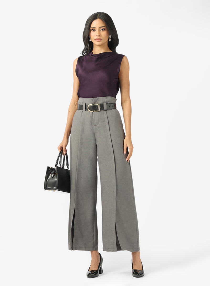 ELLA Wide Bottom Split Hem Pants - Image 2