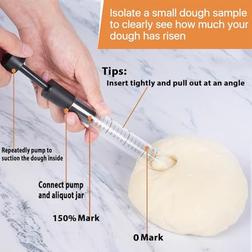 Risecret Sourdough Aliquot Jar Set with Pump and Stand, Dough Rise Measuring Tube for Bread Baking, Transparent Acrylic Container with Silicone Base and Cleaning Brush (Acrylic, white) - Image 5