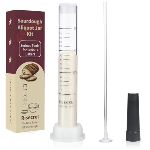 Risecret Sourdough Aliquot Jar Set with Pump and Stand, Dough Rise Measuring Tube for Bread Baking, Transparent Acrylic Container with Silicone Base and Cleaning Brush (Acrylic, white) - Image 1