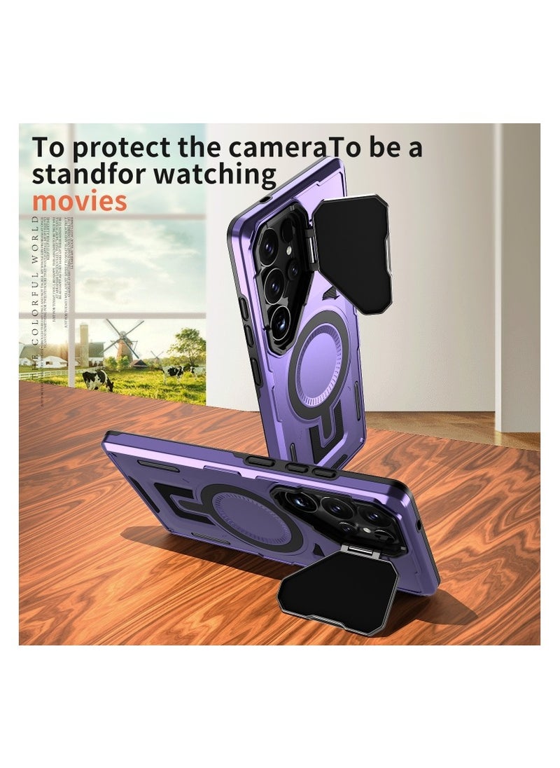 GOLDEN MASK - GOLDEN MASK Compatible With Samsung Galaxy S24 Ultra Case with Camera Protection, with Mag-safe Case Magnetic with Stand (Purple) - Image 1