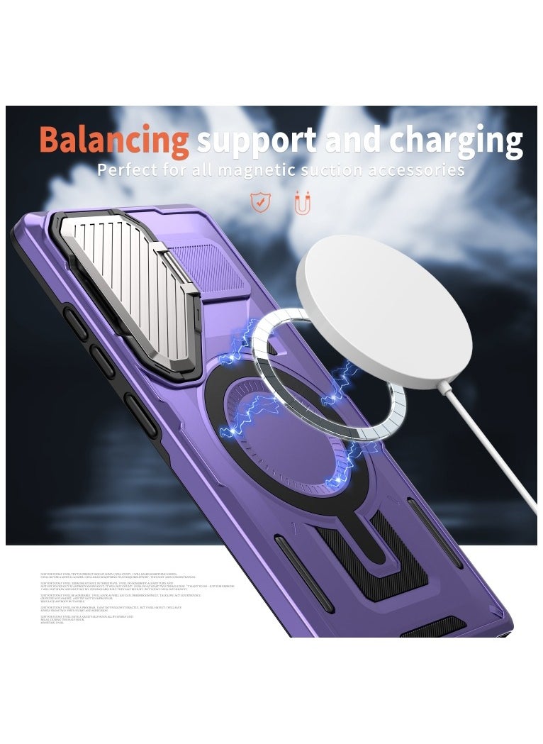 GOLDEN MASK - GOLDEN MASK Compatible With Samsung Galaxy S24 Ultra Case with Camera Protection, with Mag-safe Case Magnetic with Stand (Purple) - Image 1