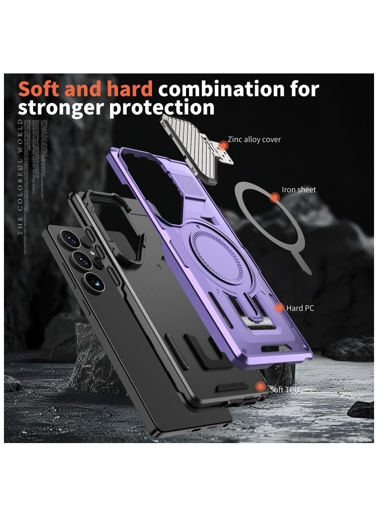 GOLDEN MASK - GOLDEN MASK Compatible With Samsung Galaxy S24 Ultra Case with Camera Protection, with Mag-safe Case Magnetic with Stand (Purple) - Image 1