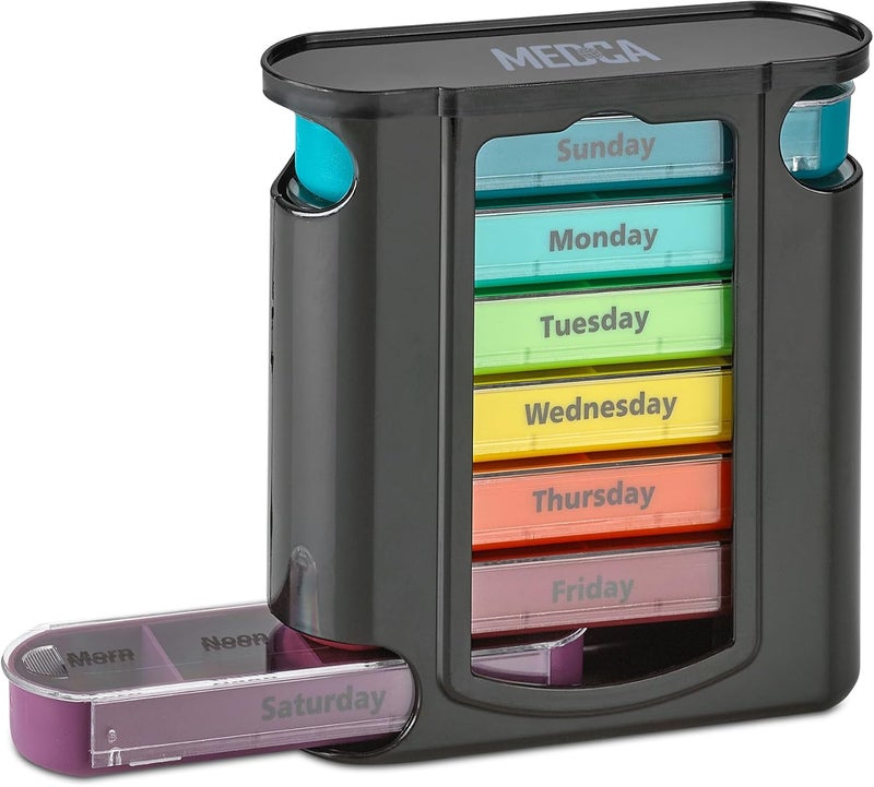 MEDca Stackable Daily Pill Organizer - (4 Times a Day) Weekly Medication Reminder - Premium Weekly AM/PM Pill Box with 7 Individual Stacking Cases, a Everyday Medicine Organizer for Vitamins - Image 1