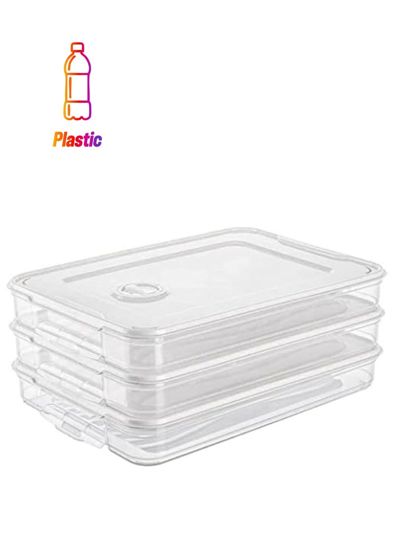 Green Tiger 3pcs Plastic Food Storage boxes, Stackable Fridge Freezer Crisper Storage Box, Stack Food Container Tray Organizer 3 Layer Refrigerator Box, Airtight Container for Food, Transparent Slim Containers - Image 1