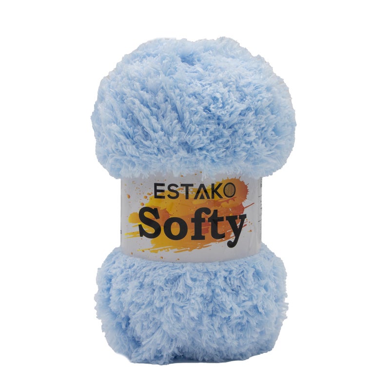 Estako Softy 100% Polyester Fluffy Soft Chunky Bulky Weight #5 Yarn for Crocheting and Knitting 3.52 oz (100 gr) 98 Yds (90 m) (9220 - Baby Blue) - Image 1