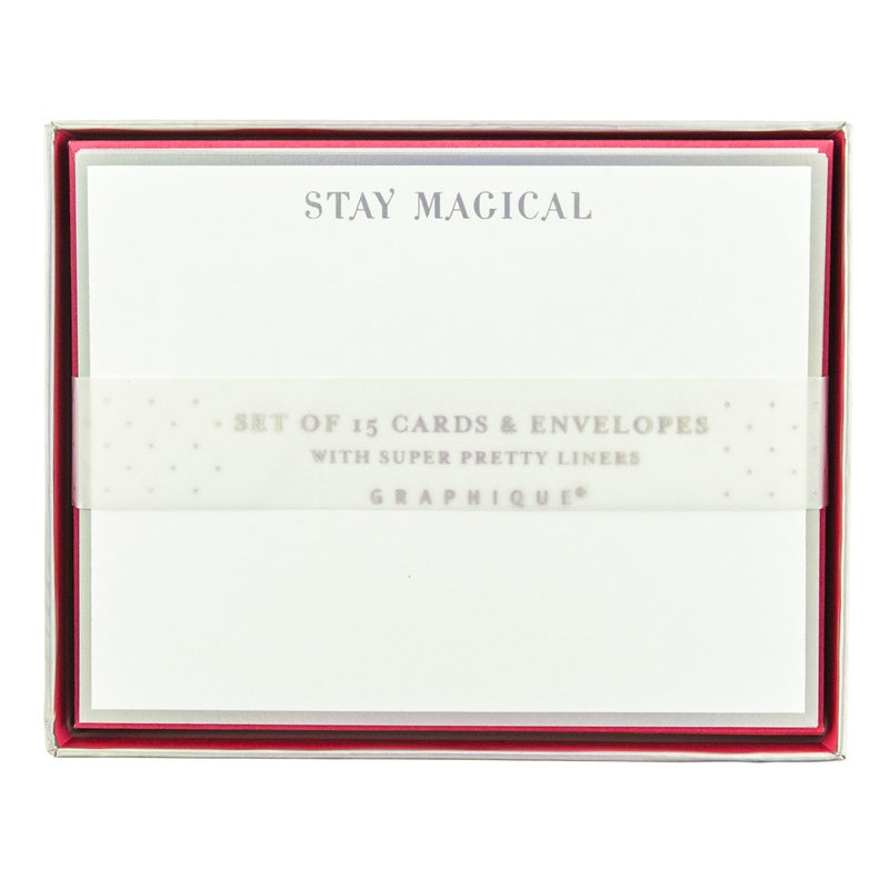Graphique Flat Notes, â€œStay Magicalâ€ Design - 15 Special Occasion Sleek Note Cards & Envelopes With Pretty Silver Trim and â€œStay Magicalâ€ Message, 4.25" x 5.5" (DFN002) - Image 1