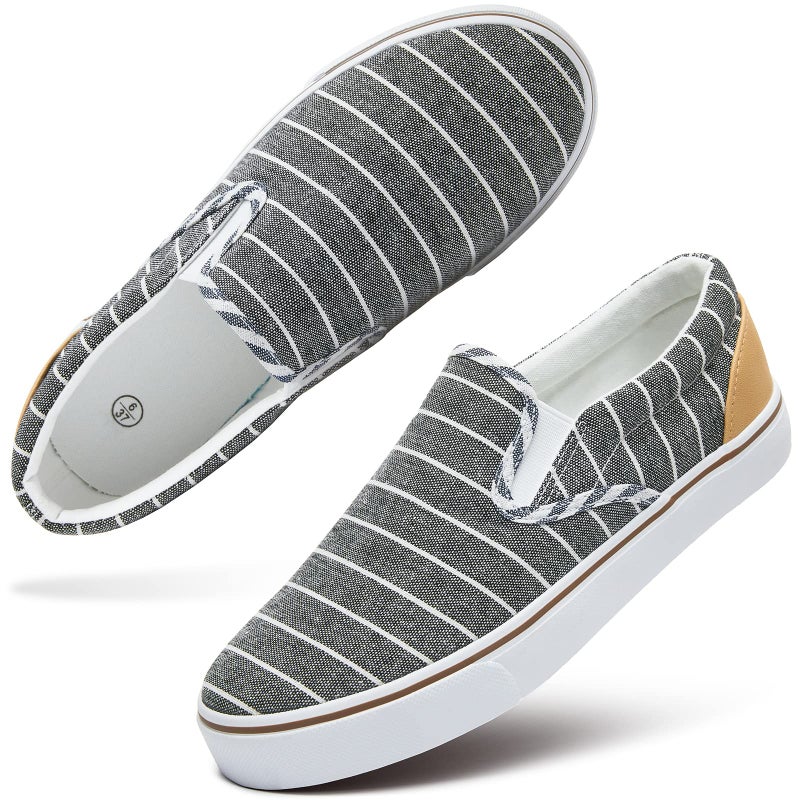 hash bubbie Women's Slip on Shoes Low Top Canvas Sneakers Loafers Non Slip Fashion Casual Low Cut Shoes(Gray Stripe.US7.5)â€¦ - Image 1