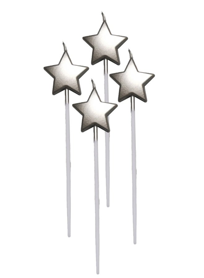 Ciao Silver Star Birthday Candle Set – Pack of 4 Metallic Cake Candles for Parties, Birthdays, and Celebrations - Image 1