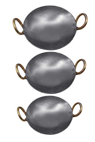 KITCHEN SHOPEE Traditional Iron KadaiFrying Pan for Cooking Iron Fry KadhaiPan for Kitchen Combo 3 kadai of 3 Sizes 9 Inches 10 Inches 11 Inches Diameter - Image 1