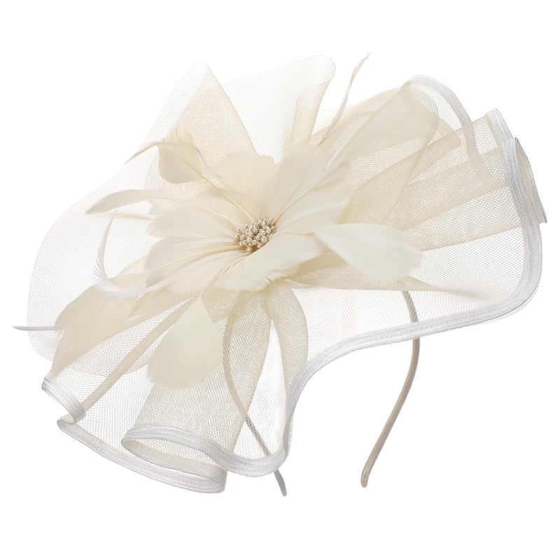 Zinniday Flower Tea Party Hat for Women, 2026 Derby Fascinators Headband with Hair Clip, Feather Kentucky Hats for Ladies Cocktail Wedding Accessories (Beige - Image 1