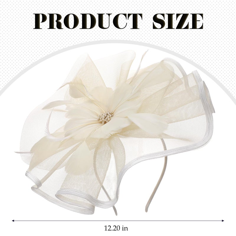 Zinniday Flower Tea Party Hat for Women, 2026 Derby Fascinators Headband with Hair Clip, Feather Kentucky Hats for Ladies Cocktail Wedding Accessories (Beige - Image 4