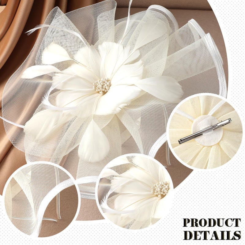 Zinniday Flower Tea Party Hat for Women, 2026 Derby Fascinators Headband with Hair Clip, Feather Kentucky Hats for Ladies Cocktail Wedding Accessories (Beige - Image 5