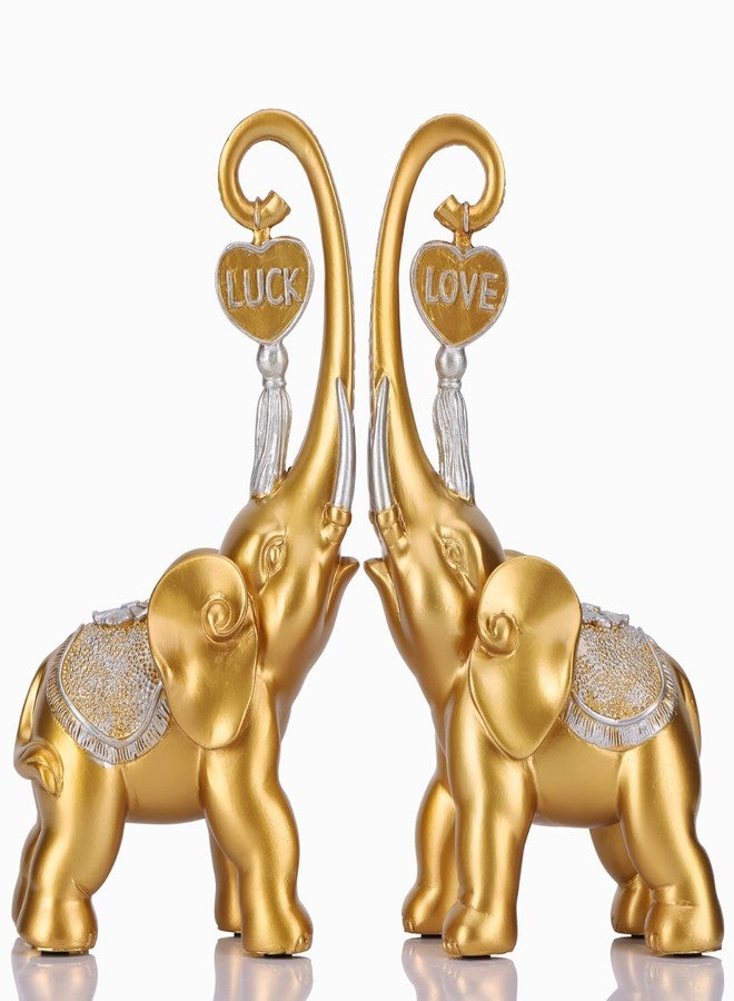 DOVDOV Gold Elephant Statue, Love Elephant Sculpture Set of 2, Gold Home Decor for Office TV Stand Bookshelf Office Divider Desktop Centerpiece. - Image 1