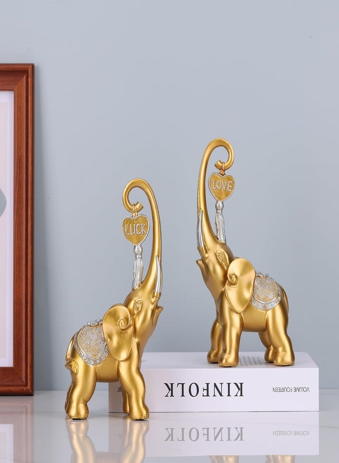 DOVDOV Gold Elephant Statue, Love Elephant Sculpture Set of 2, Gold Home Decor for Office TV Stand Bookshelf Office Divider Desktop Centerpiece. - Image 3