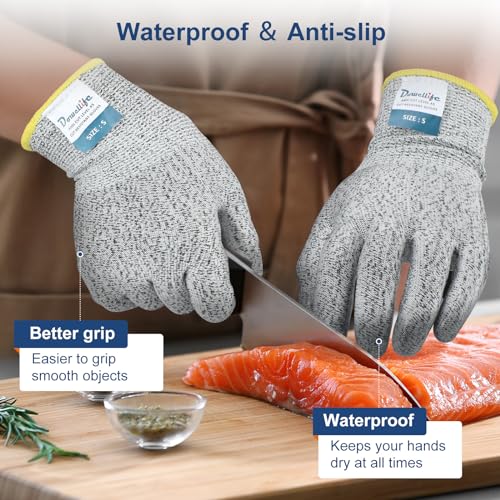 Dowellife Level 5 Cut Resistant Gloves with Silicone Coating, Food Grade Kitchen Knife Safety Gloves, Work Gloves for Chef, Mandoline Oyster Shucking Meat Cutting Wood Carving (Gray X-Large), Grey - Image 3