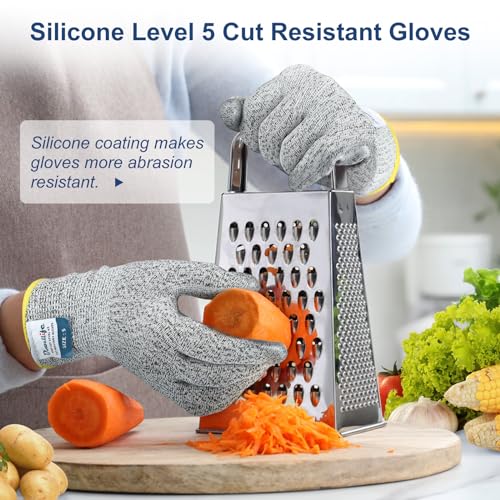 Dowellife Level 5 Cut Resistant Gloves with Silicone Coating, Food Grade Kitchen Knife Safety Gloves, Work Gloves for Chef, Mandoline Oyster Shucking Meat Cutting Wood Carving (Gray X-Large), Grey - Image 2