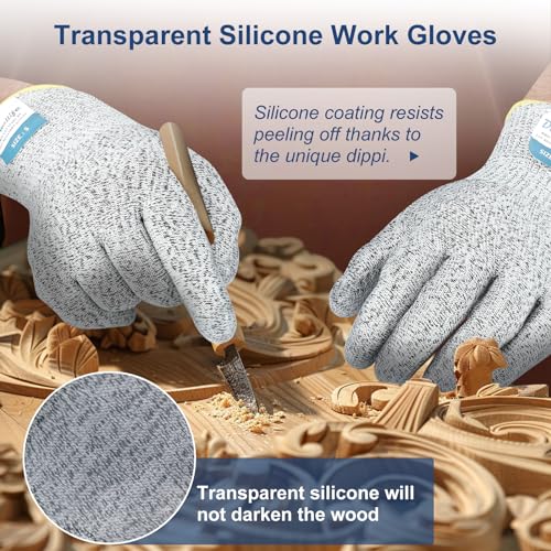 Dowellife Level 5 Cut Resistant Gloves with Silicone Coating, Food Grade Kitchen Knife Safety Gloves, Work Gloves for Chef, Mandoline Oyster Shucking Meat Cutting Wood Carving (Gray X-Large), Grey - Image 4