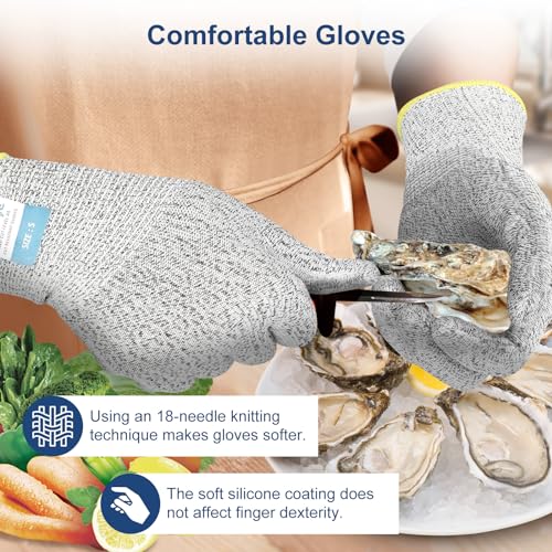 Dowellife Level 5 Cut Resistant Gloves with Silicone Coating, Food Grade Kitchen Knife Safety Gloves, Work Gloves for Chef, Mandoline Oyster Shucking Meat Cutting Wood Carving (Gray X-Large), Grey - Image 5
