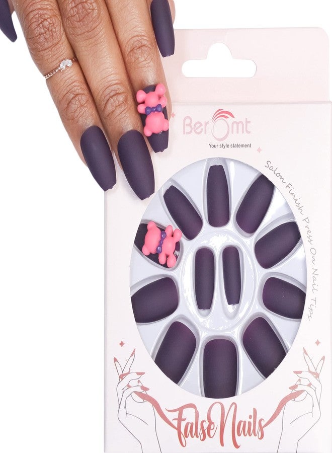 Beromt false Nails Beromt Cute Charm Nails 12 Pcs French False Nails Glossy Full Cover Artificial Fingernails Medium Round Fake Nails with Glue tab for Women and Girls Claws - BFNC12CC - Image 1
