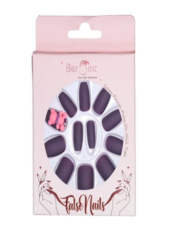 Beromt false Nails Beromt Cute Charm Nails 12 Pcs French False Nails Glossy Full Cover Artificial Fingernails Medium Round Fake Nails with Glue tab for Women and Girls Claws - BFNC12CC - Image 4