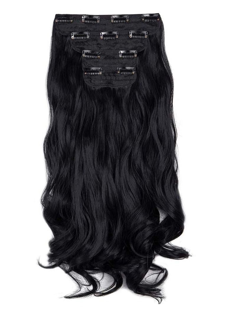 إستيل وصلات شعر 4 قطع 11 مشابك مموجة سميكة كاملة الرأس مزدوجة اللحمة على وصلات شعر صناعية متموجة قطع شعر للنساء أسود داكن مجعد - Image 2