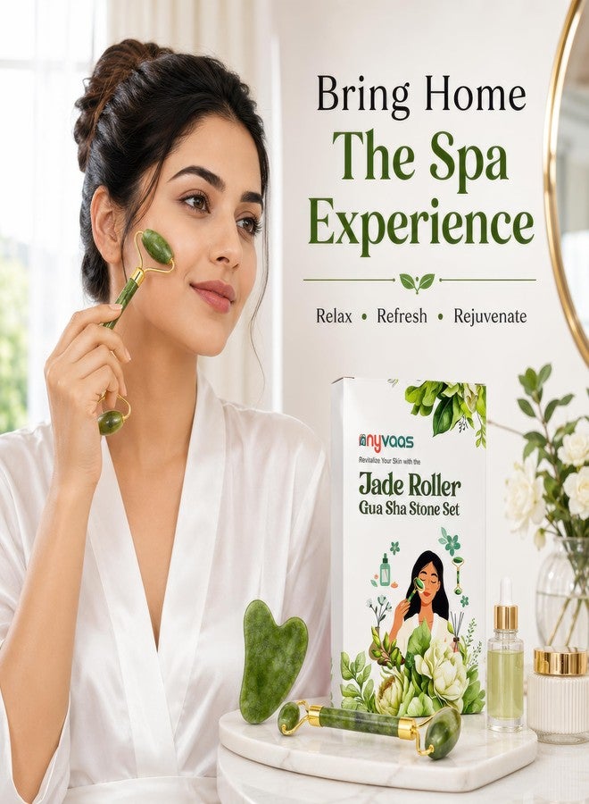 NYVAAS Store Nyvaas Jade Roller & Gua Sha Stone Set, Natural Green Jade, Facial Massage Tool for Skin Tightening & Anti-Aging, Unisex, 2 Piece Set - Image 4