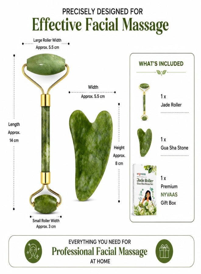 NYVAAS Store Nyvaas Jade Roller & Gua Sha Stone Set, Natural Green Jade, Facial Massage Tool for Skin Tightening & Anti-Aging, Unisex, 2 Piece Set - Image 2