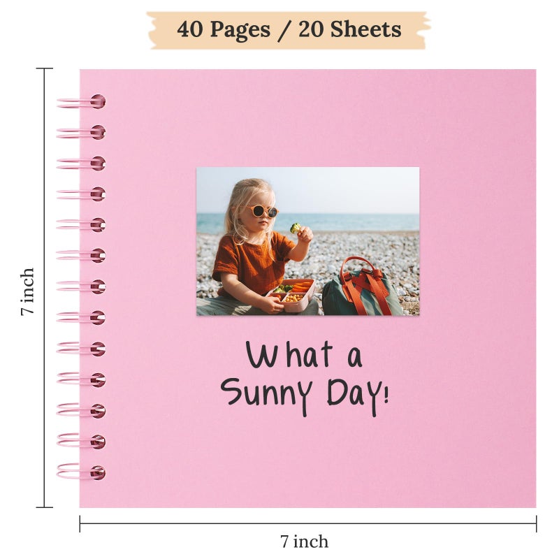 Hiwhy Scrapbook 7x7 Inch DIY Scrapbook Album Hardcover Kraft Paper Scrap Book Photo Albums 40 Pages Perfect for 4x6 / 5x7 Photos Memory Book for Family, Wedding - Image 2