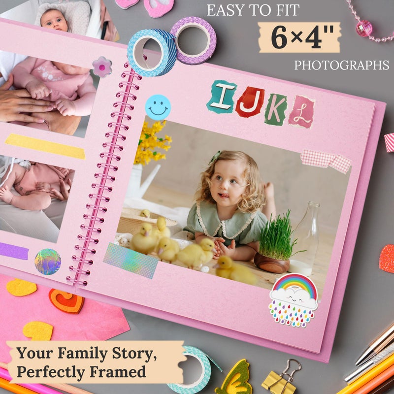 Hiwhy Scrapbook 7x7 Inch DIY Scrapbook Album Hardcover Kraft Paper Scrap Book Photo Albums 40 Pages Perfect for 4x6 / 5x7 Photos Memory Book for Family, Wedding - Image 5