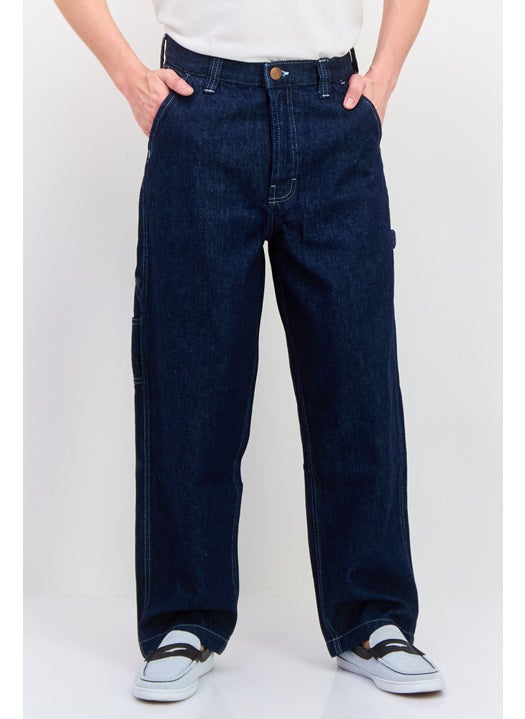 Men Regular Fit Solid No Stretch Jeans, Navy