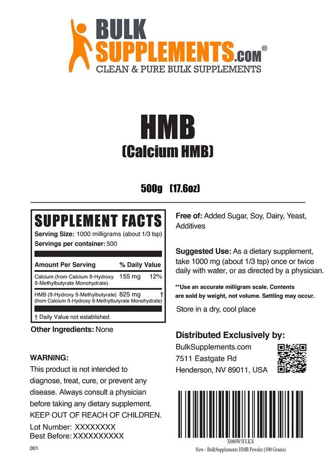 BulkSupplements Hmb Powder (Betahydroxy Betamethylbutyrate) Hmb Supplement Hmb Free Acid Hmb 1000 Mg Calcium Hmb Hmb Powder Supplements 500 Servings (500 Grams 1.1 Lbs)  - Image 3