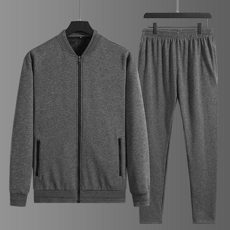 Cross-border Mens Autumn and Winter suit Casual All-match Sports Cardigan Jacket Long-sleeved Trousers Middle-aged and Elderly Two-piece Set for Men Black - Image 3