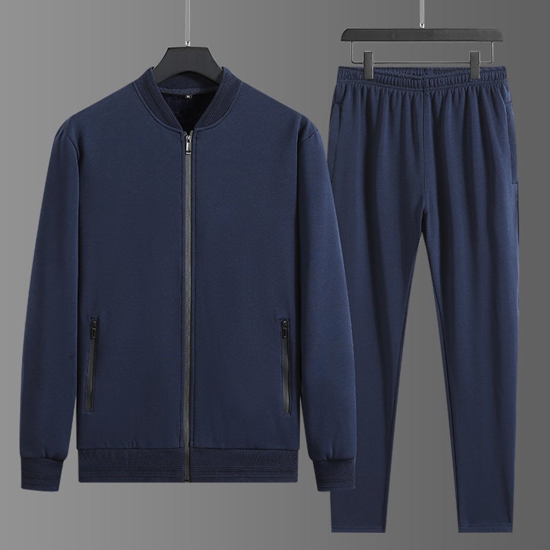 Cross-border Mens Autumn and Winter suit Casual All-match Sports Cardigan Jacket Long-sleeved Trousers Middle-aged and Elderly Two-piece Set for Men Black - Image 4