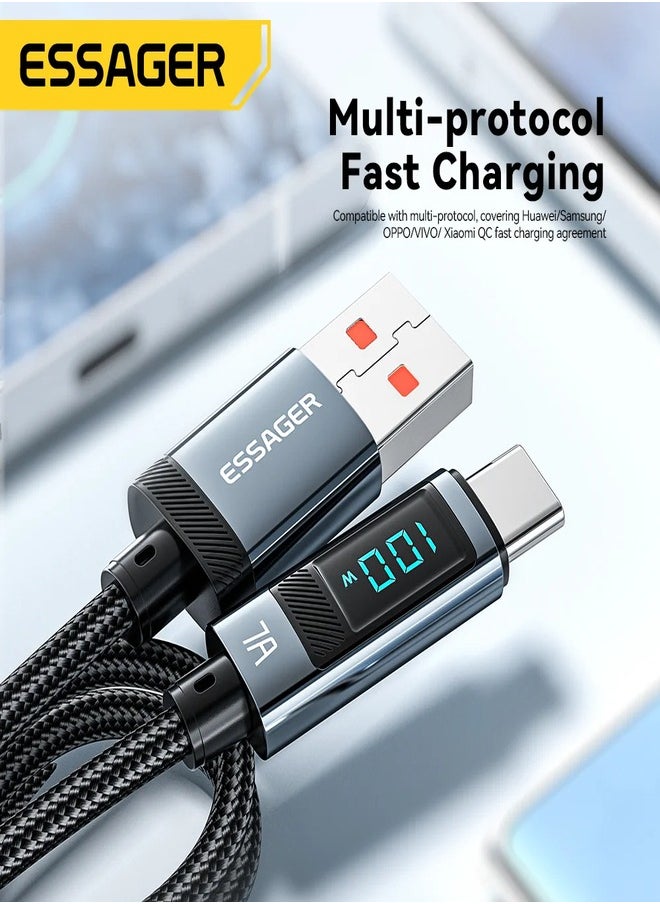 ESSAGER - High quality braided cable USB To C ,1 meter long, screen to display data, supports fast charging - Image 1