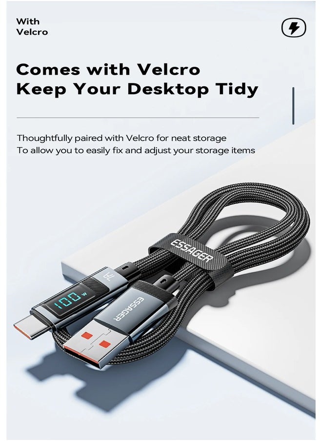 ESSAGER - High quality braided cable USB To C ,1 meter long, screen to display data, supports fast charging - Image 1