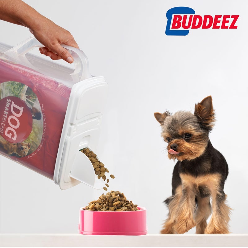 Buddeez Pet Food Storage Container - 8 Quart Capacity Dog / Cat Food & Bird Seed Container with Durable EZ Grip Handle, Flip Gray Lid (includes 1 Cup Clear Scoop) - Image 3