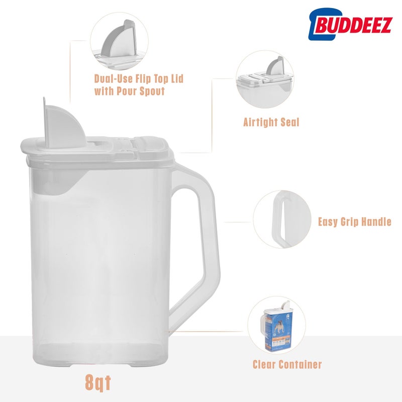 Buddeez Pet Food Storage Container - 8 Quart Capacity Dog / Cat Food & Bird Seed Container with Durable EZ Grip Handle, Flip Gray Lid (includes 1 Cup Clear Scoop) - Image 5